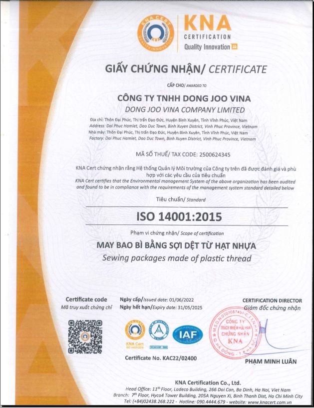 Giấy chứng nhận DDPC ISO 14001:2015